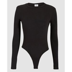 Re/Done Women's Black Basic Long Sleeve Crewneck Thong Bodysuit | Size L‎